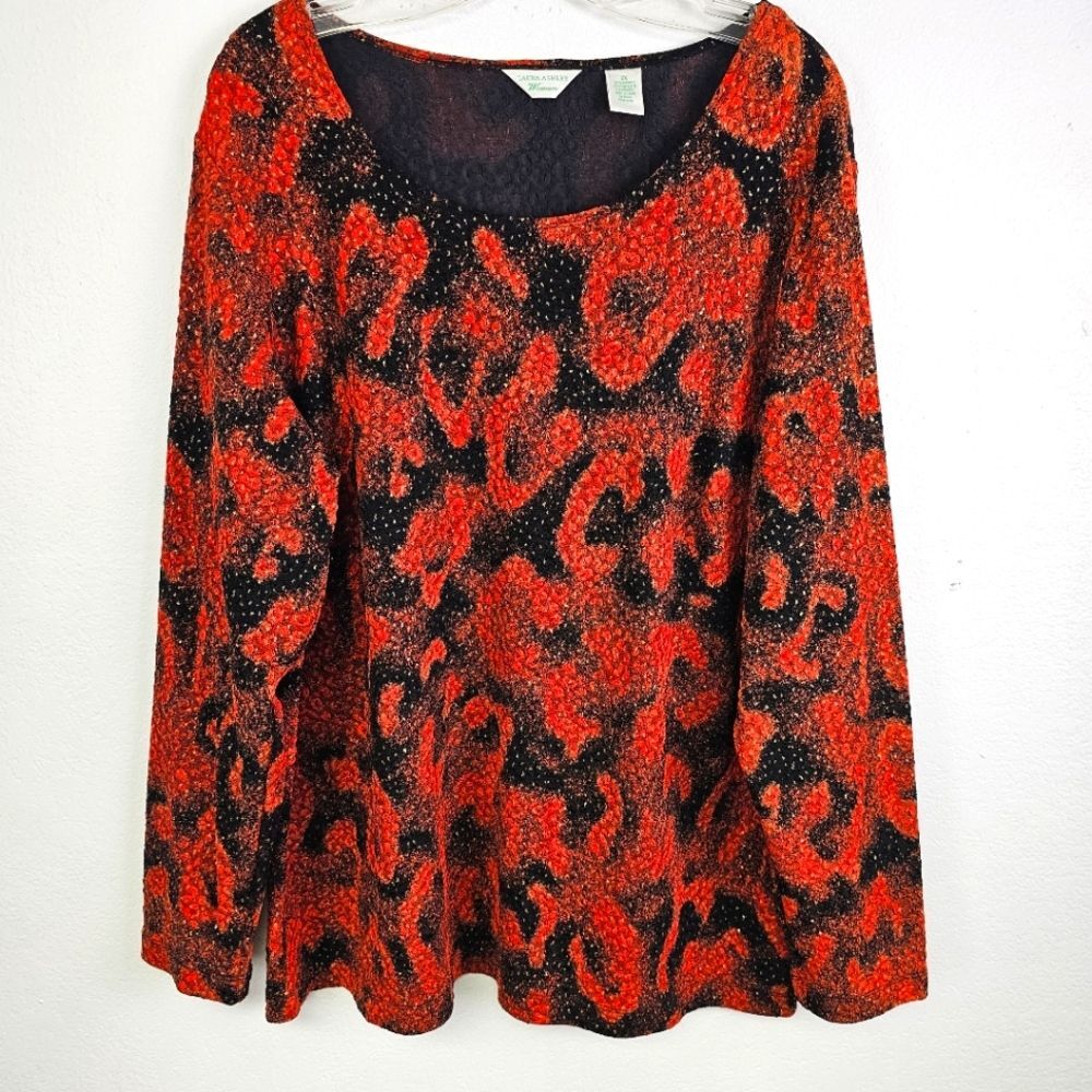 Laura Ashley Red Black Knit Tunic Metallic Thread Sparkle Sz 2X Whimsigoth